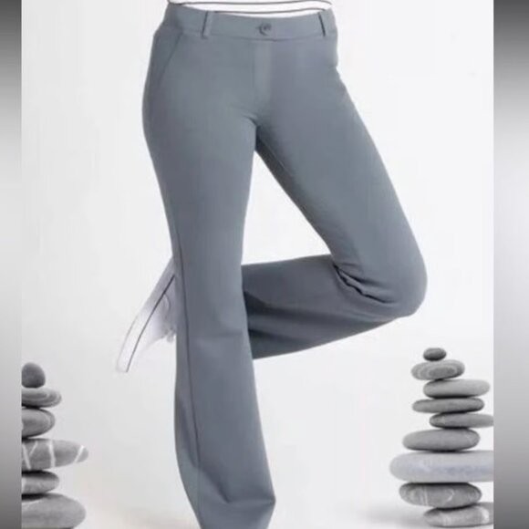 BETA BRAND Women's Gray Straight Leg Yoga Dress Pants Size S Petite Mid-Rise - Picture 1 of 7